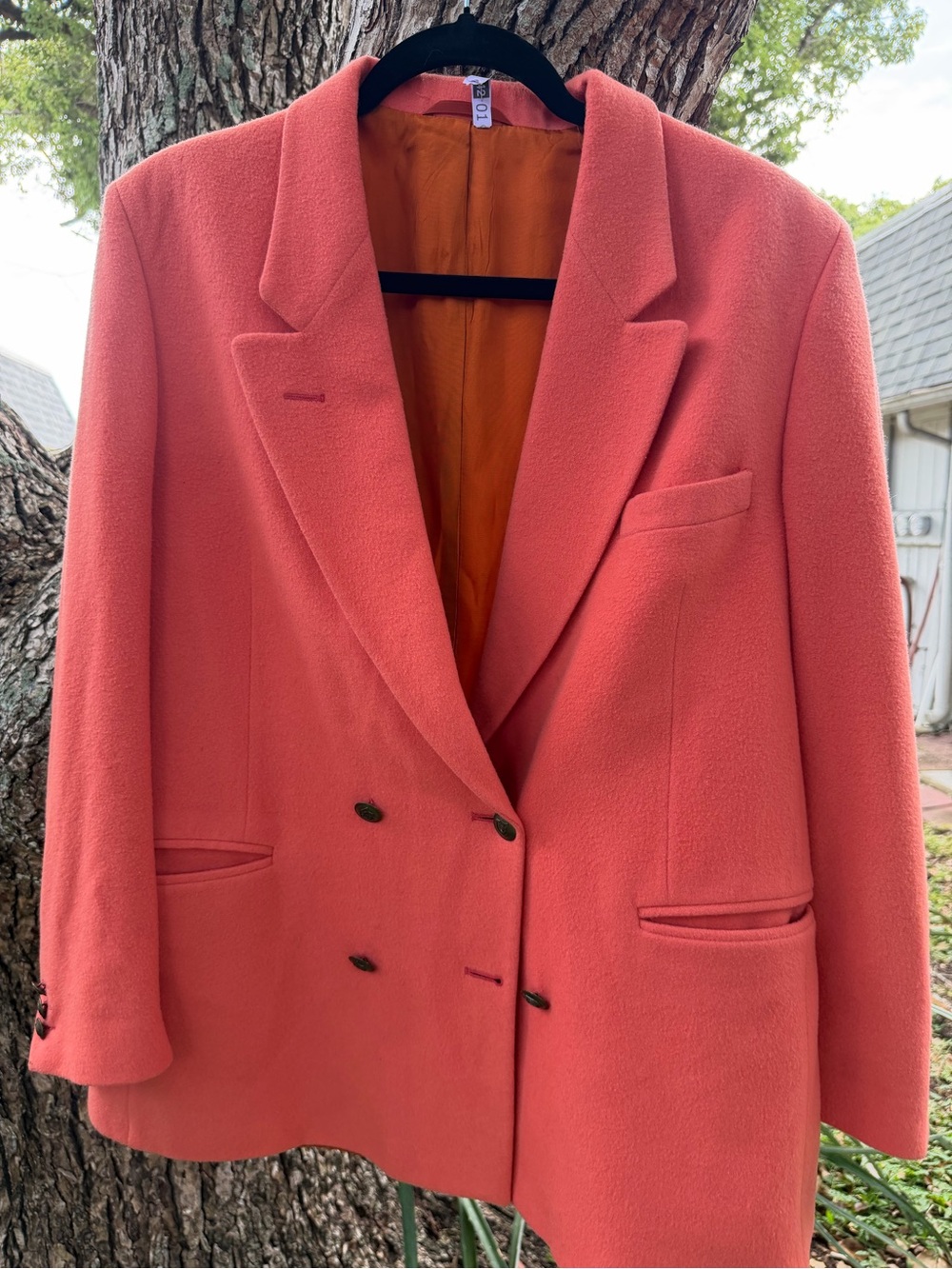 Vintage Orange Savoy Taylor’s Guild Women’s Double-Breasted Wool Blazer. Size 14